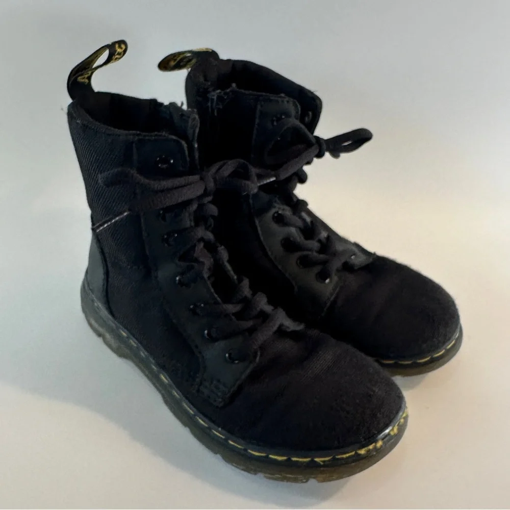 Dr. Martens Combs J‎ Girls Sz 1 Black Lace Up + Zip Rubber Sole Combat Boots